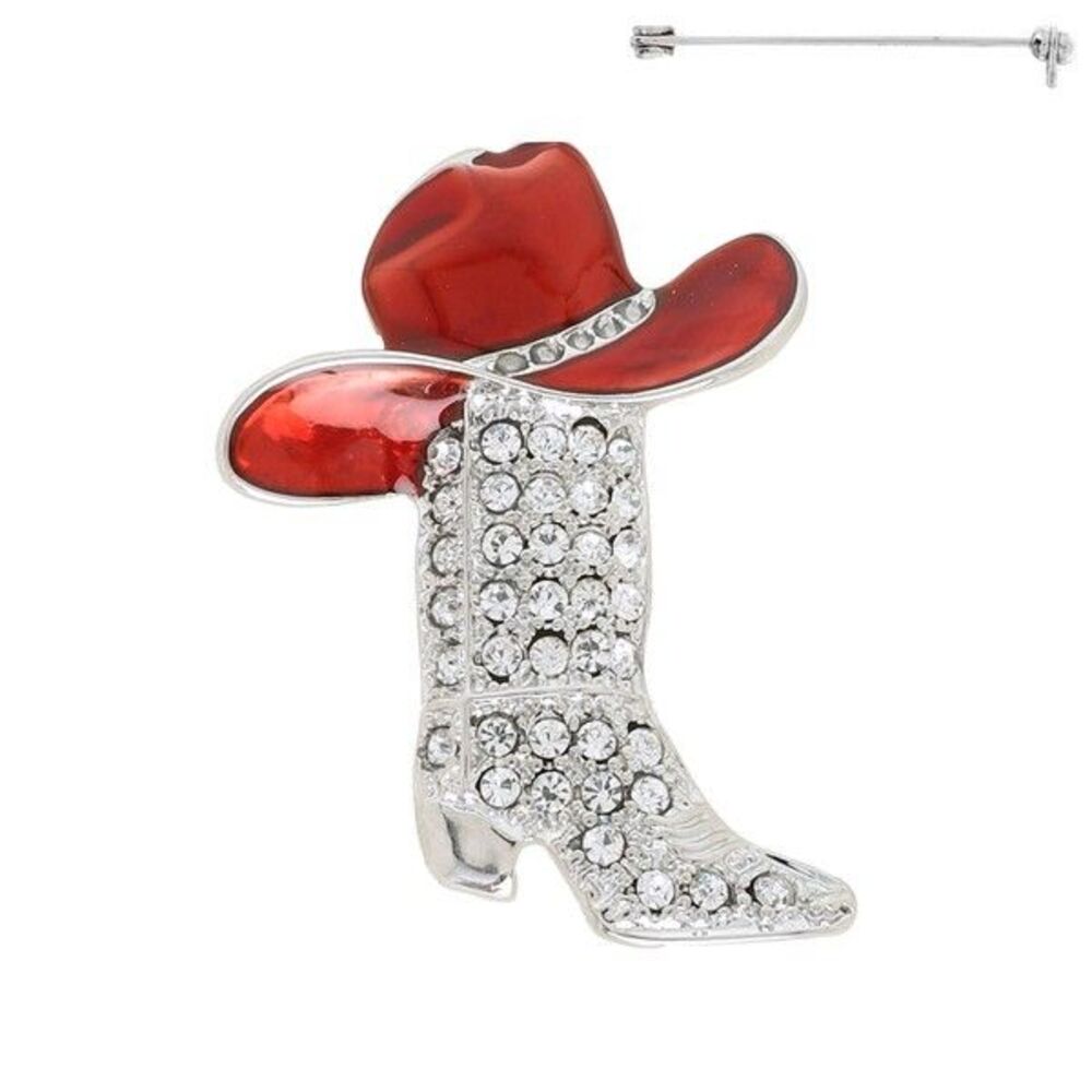 Crystal Jeweled Cowboy Boot Brooch Pin - Diona J - Picture 10 of 12